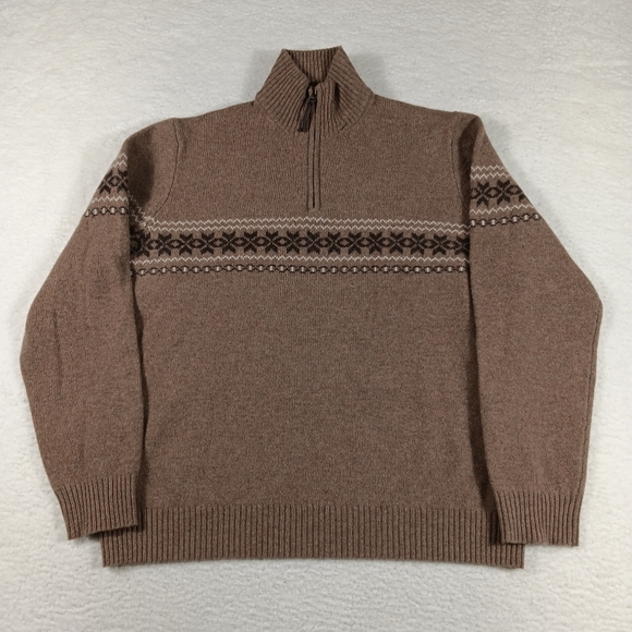 Vintage J Crew Sweater Mens XL Brown Lambswool Fair Isle Fall Outdoor Grandpa - Picture 1 of 10
